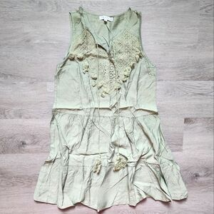 Miss Sparkling Women's Sleeveless V-Neck Pullover Solid Green Mini Dress Small S